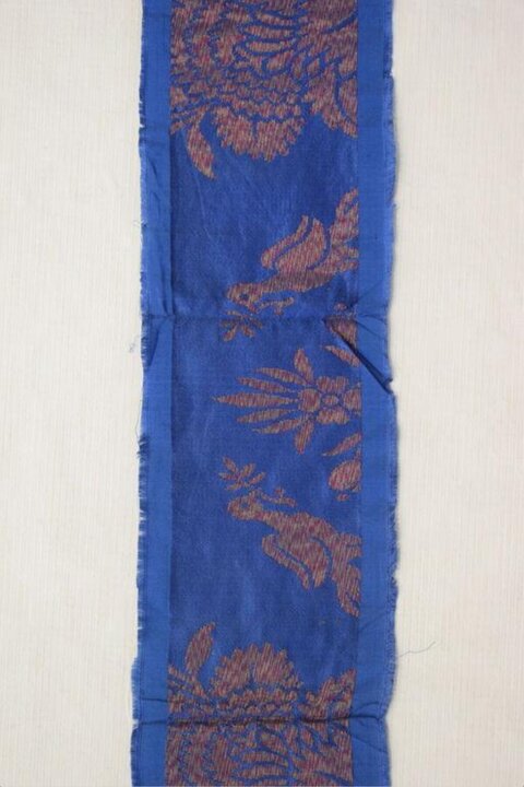 Blue Patterned Silk Textile Fragment