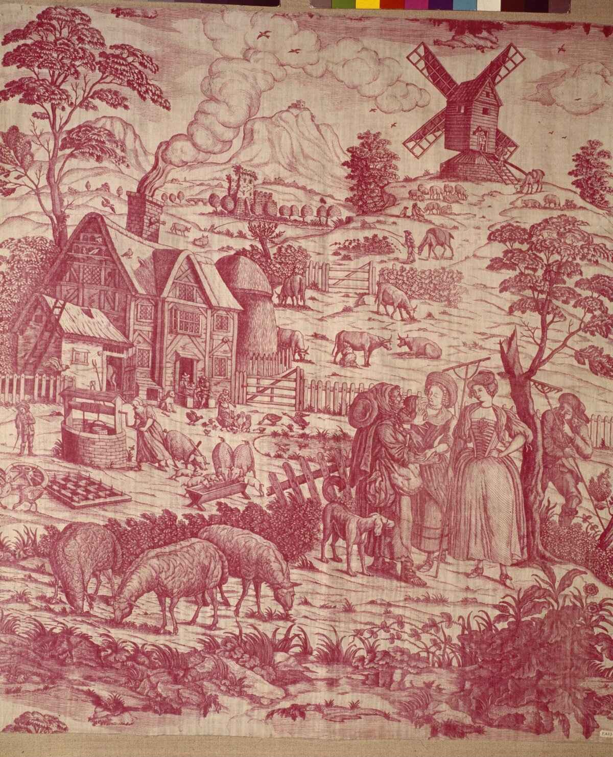 Red Toile Pastoral Country Landscape