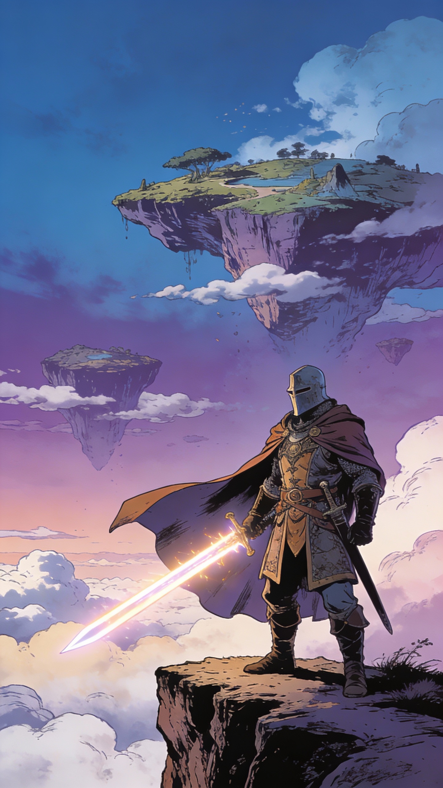Knight on Cliff with Floating Islands