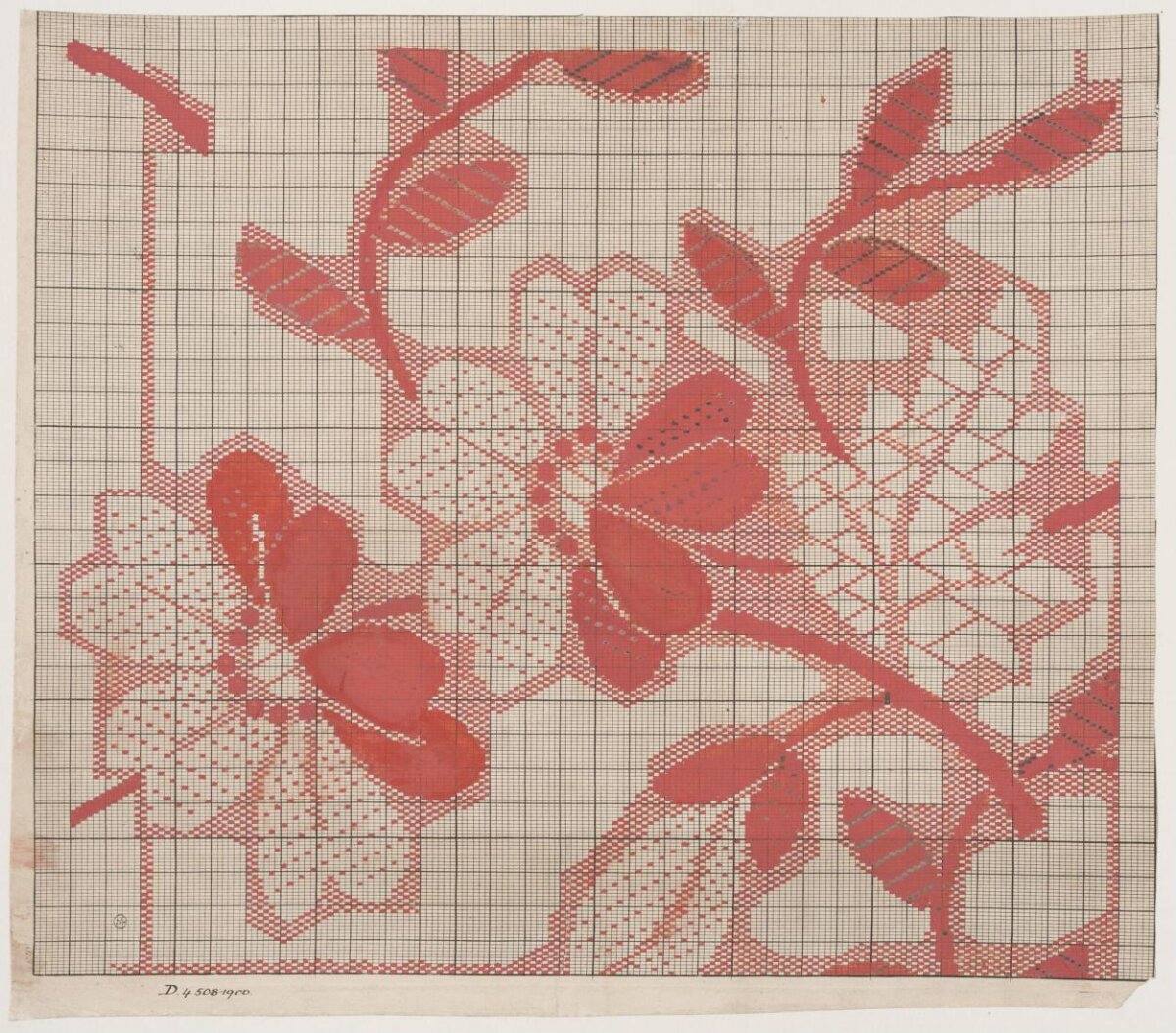 Red Flower Cross-stitch Grid Pattern