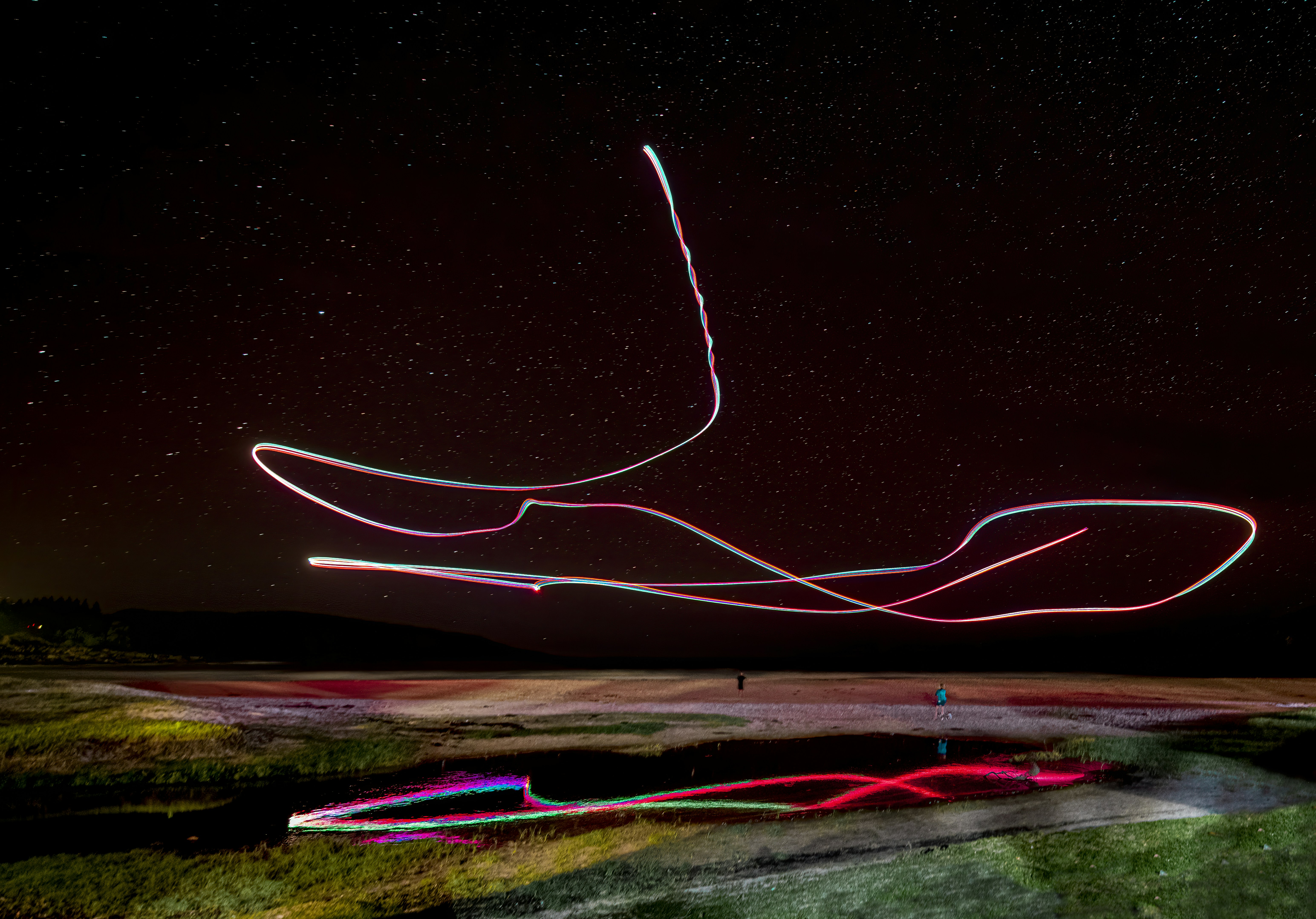 Whale Light Painting Under Starry Sky