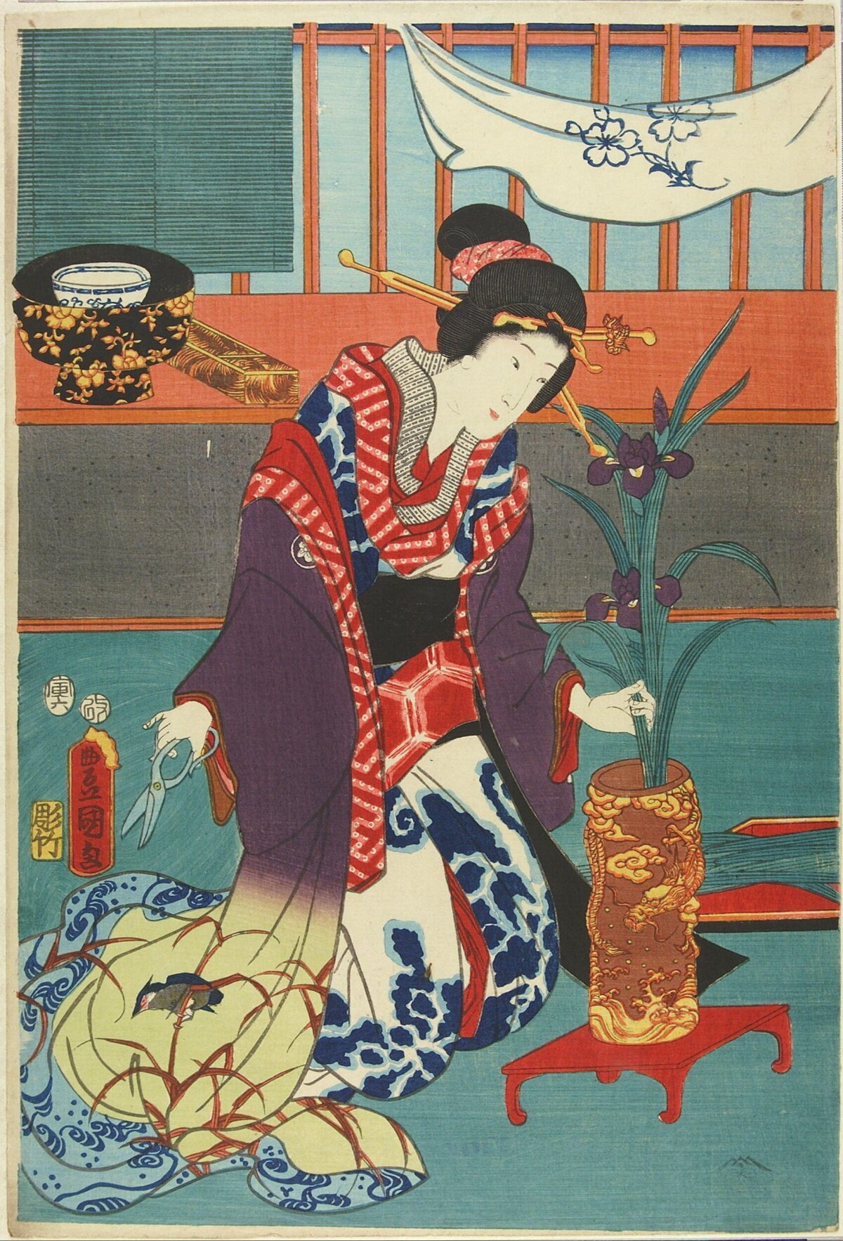 Ukiyo-e: Woman Arranging Irises