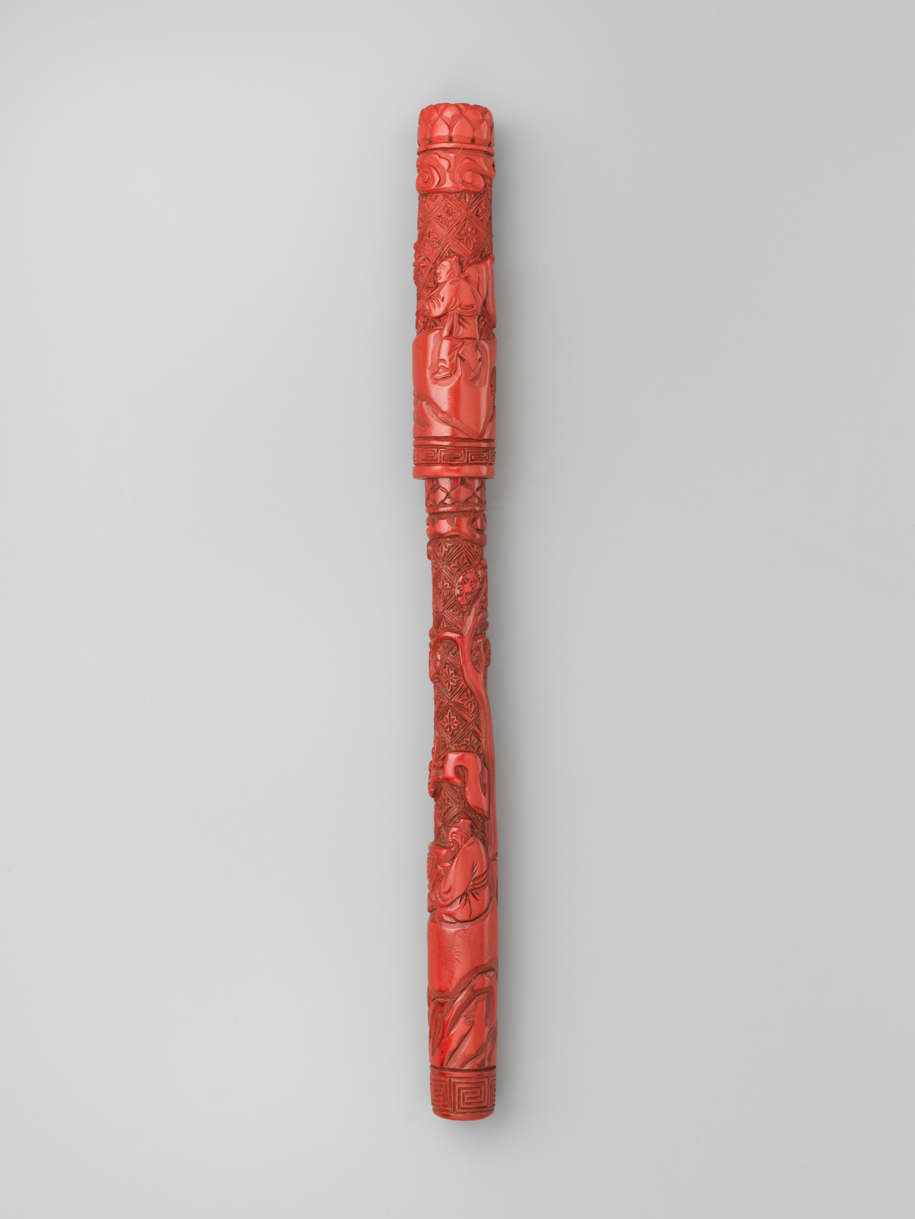 Carved Red Lacquer Brush Handle