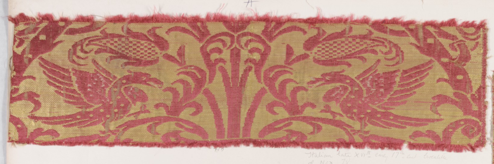 Antique Italian Bird Pattern Textile Fragment