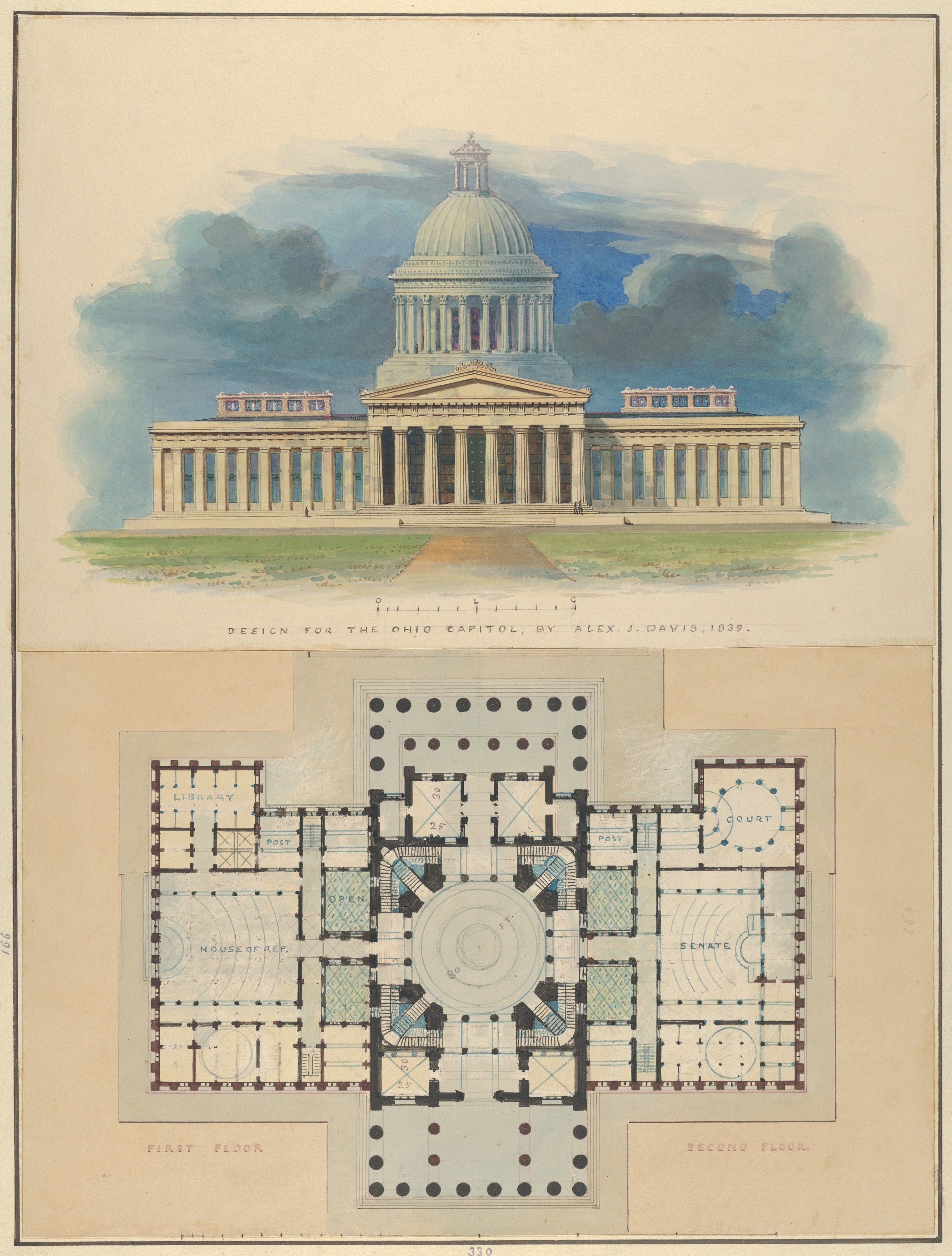 1839 Ohio Capitol Design Drawing