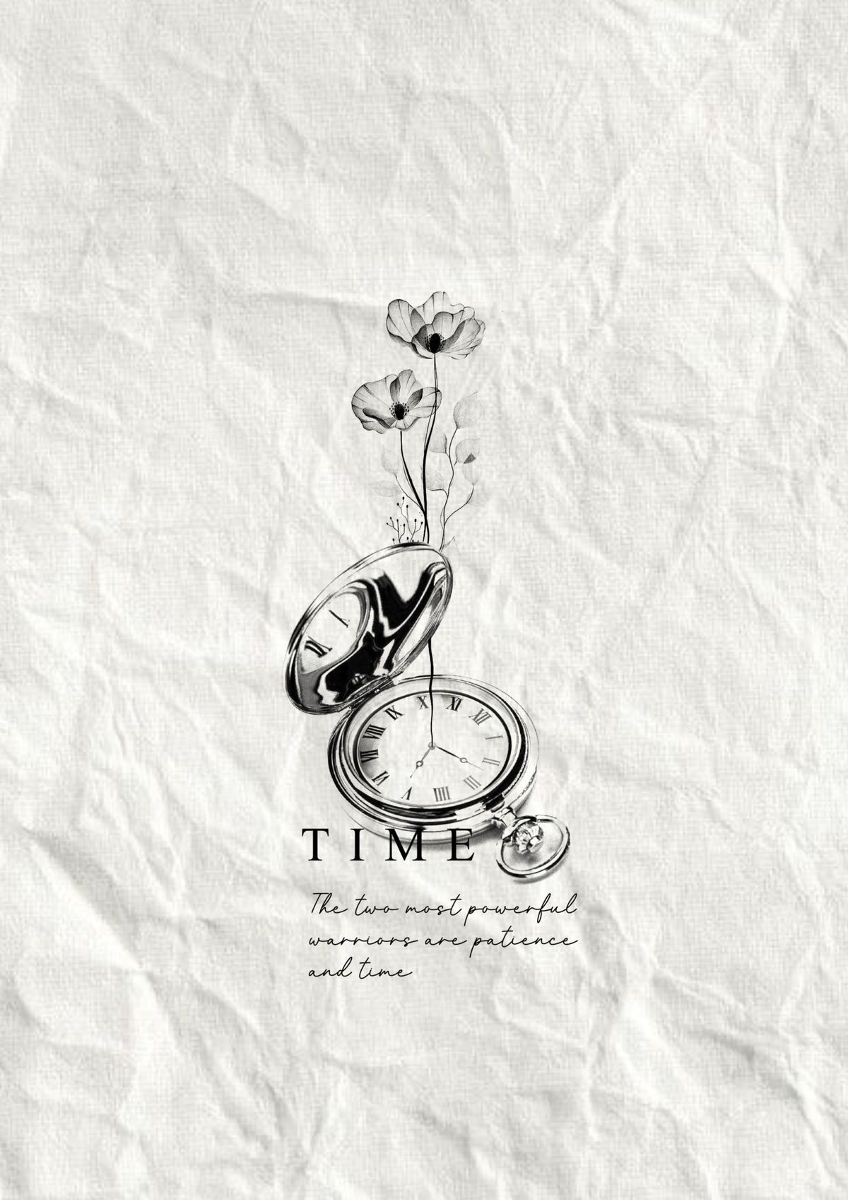 Time Quote with Pocket Watch and Flowers