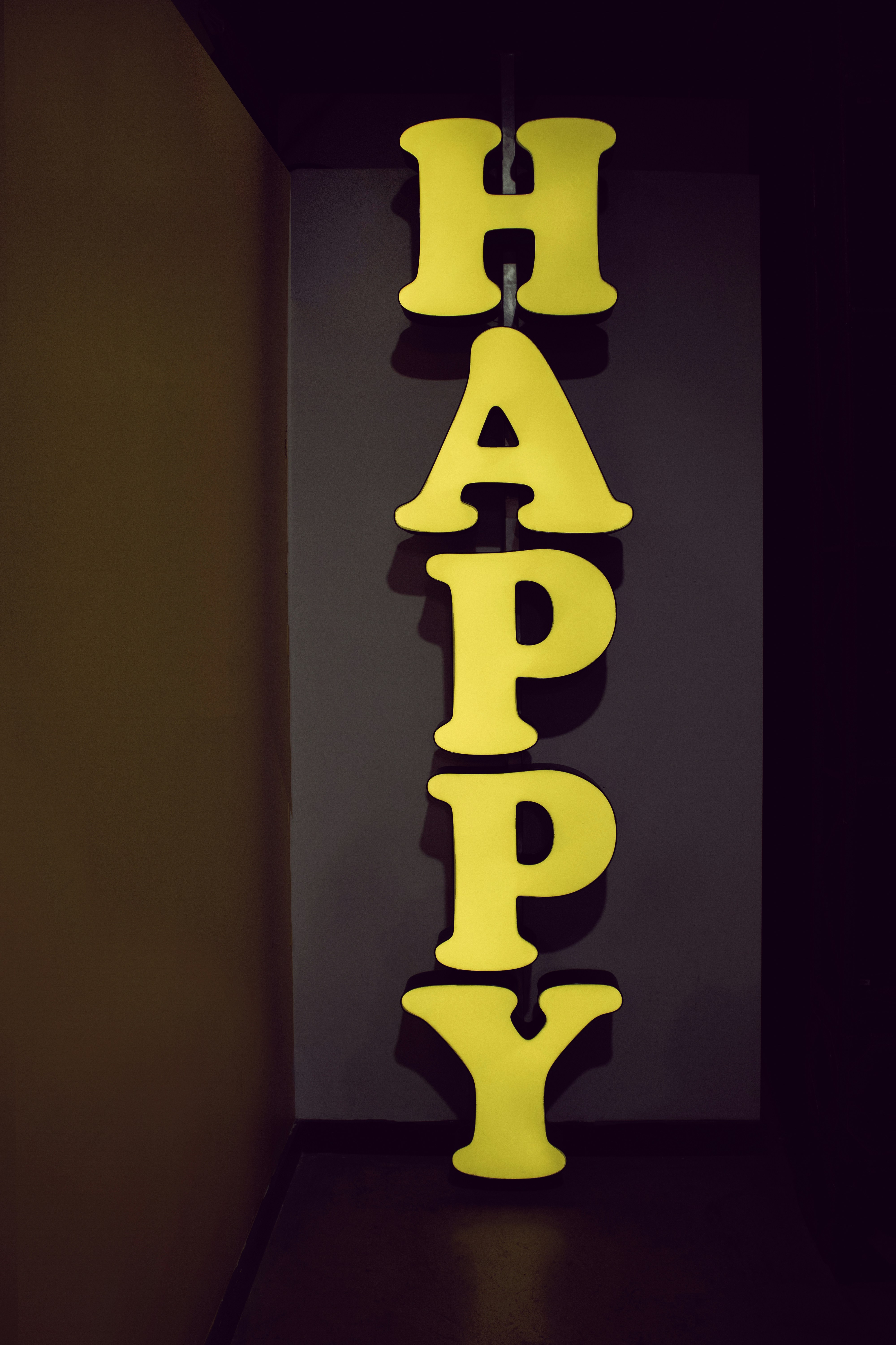 Vertical Yellow HAPPY Sign