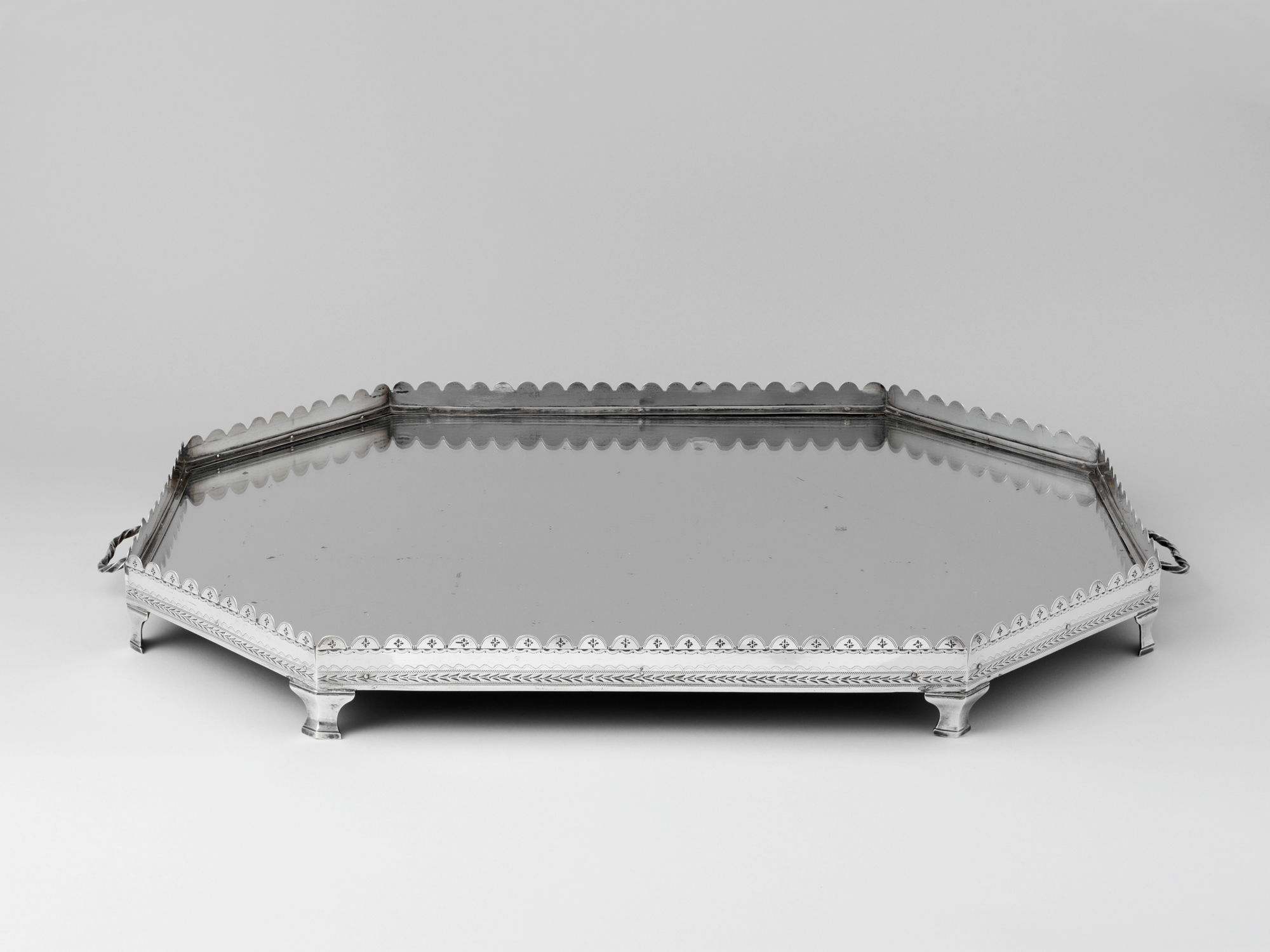 Antique Silver Octagonal Serving Tray