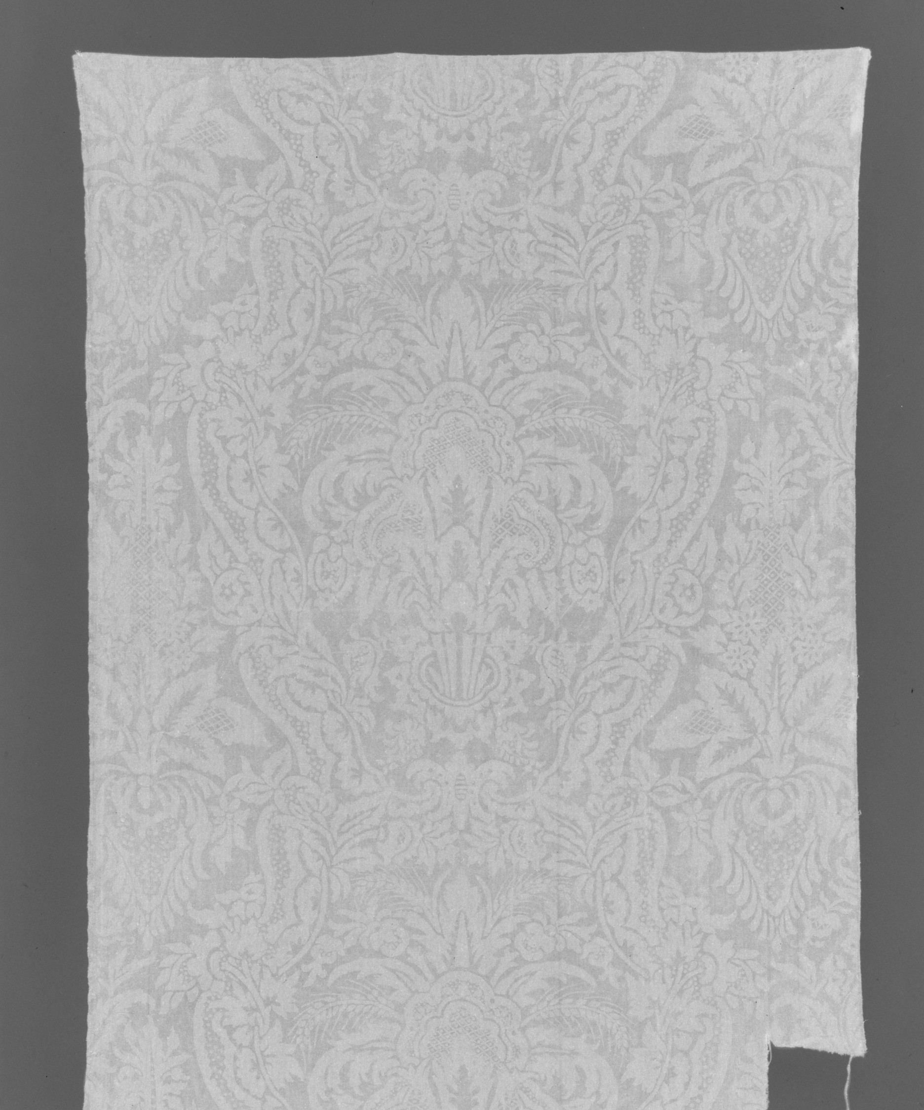 White Damask Pattern Textile Fragment