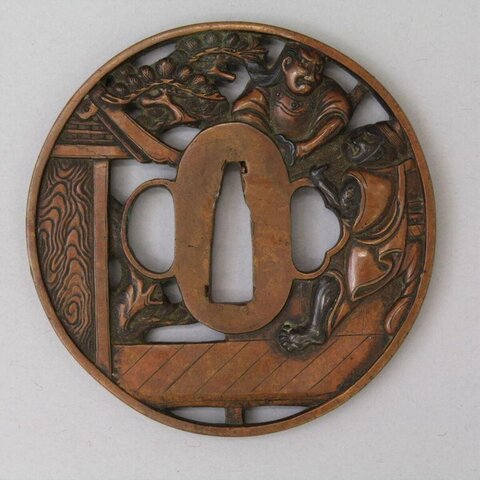 Carved Copper Japanese Sword Guard