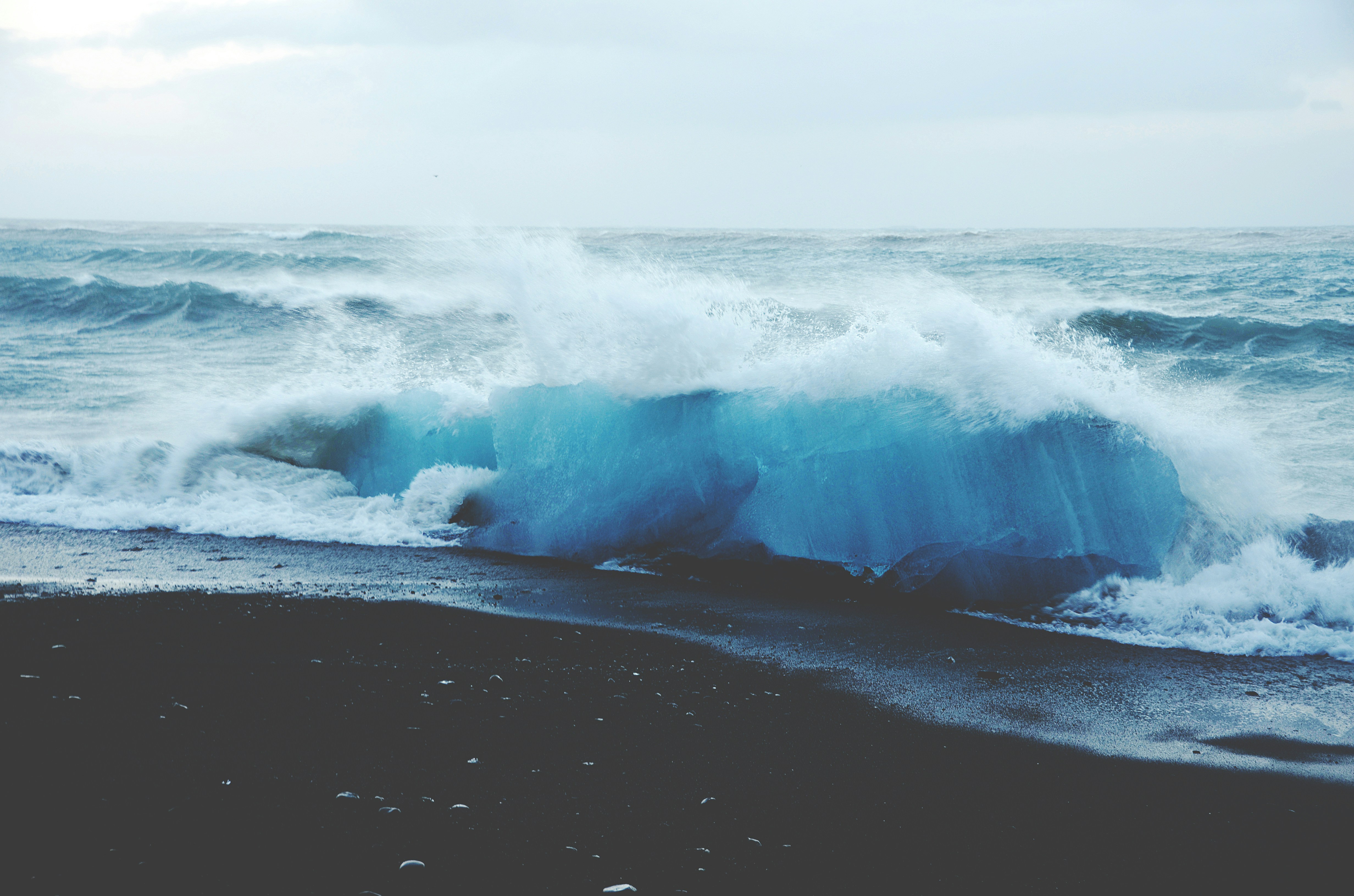 Ice Block on Black Sand Beach
