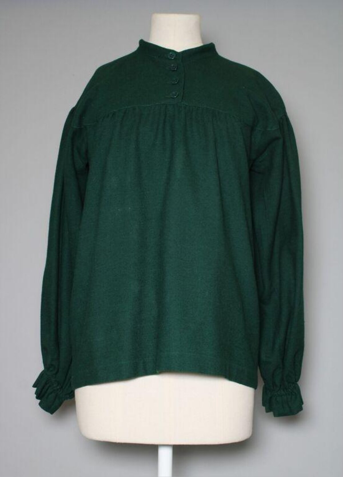 Dark Green Stand Collar Long Sleeve Blouse
