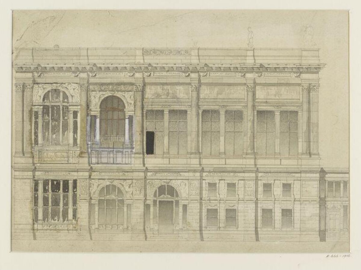 Pencil Sketch of Classical Building Facade