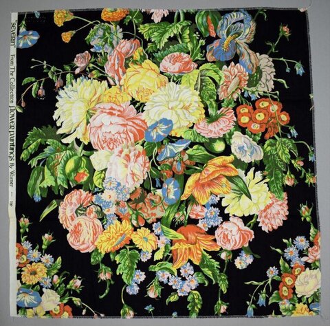 Black Background Floral Textile Print