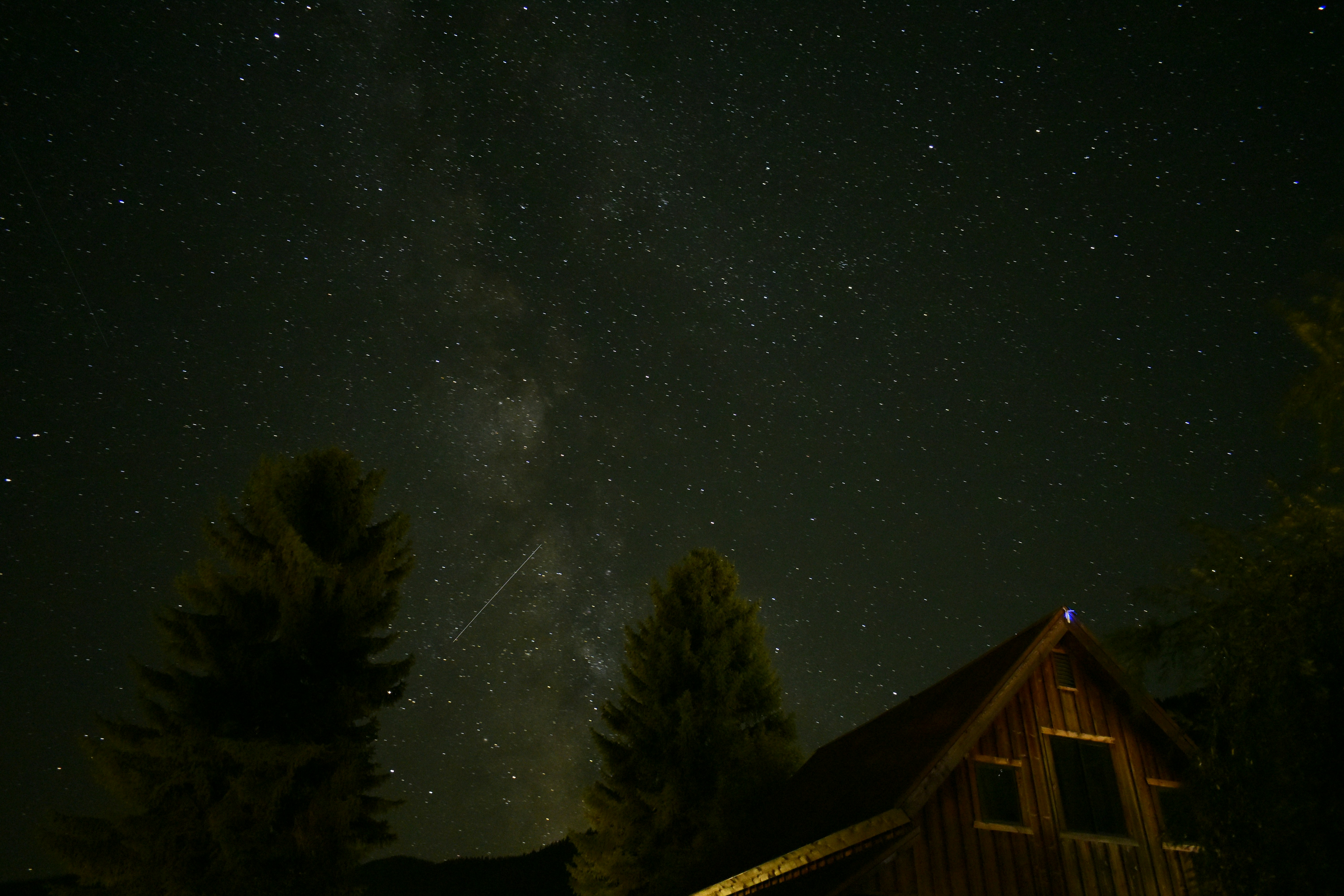 Milky Way and Meteor Over Cabin