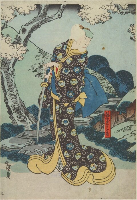 Elderly Samurai Under Cherry Tree Ukiyo-e