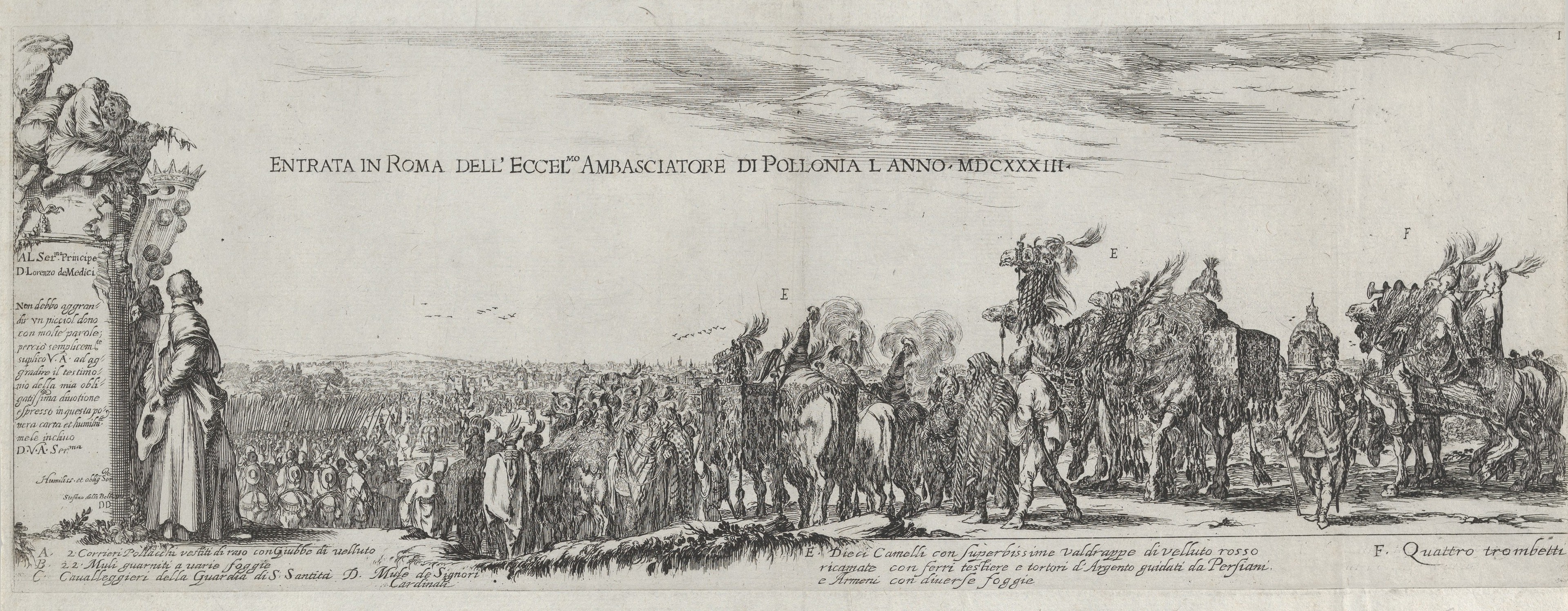 1633 Polish Ambassador Entry to Rome Etching