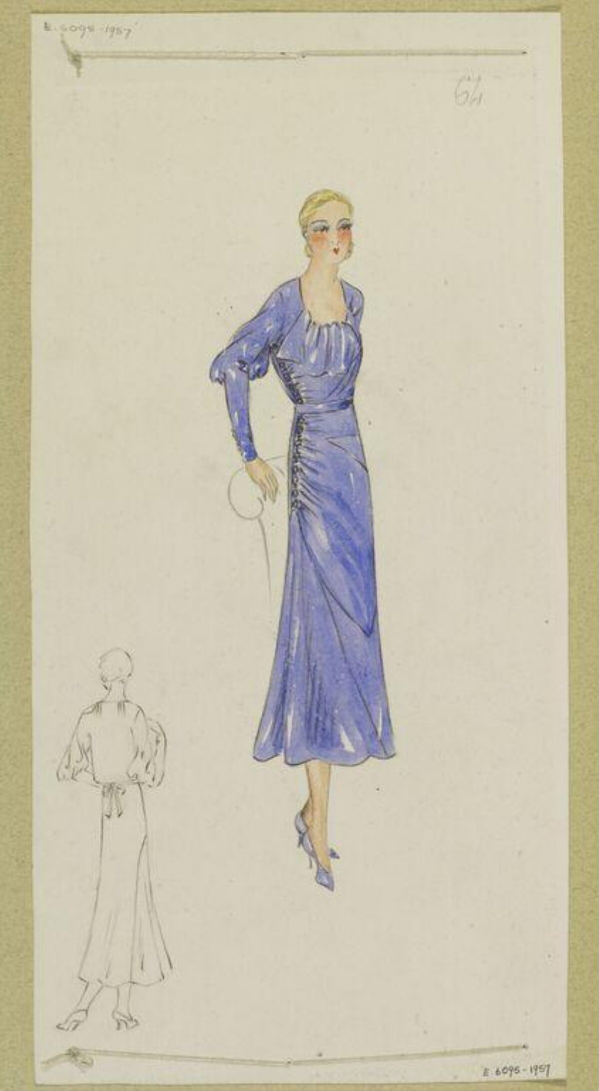 Vintage Blue Gown Fashion Sketch