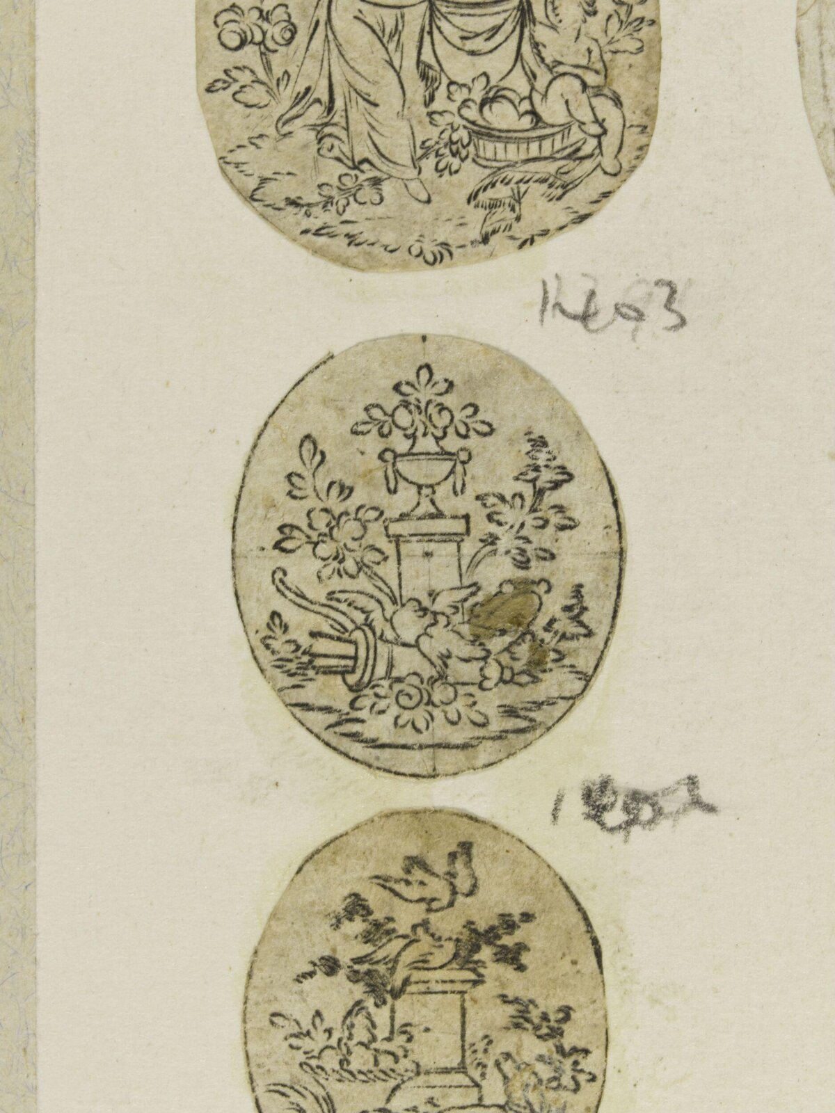 Three Oval Antique Design Sketches