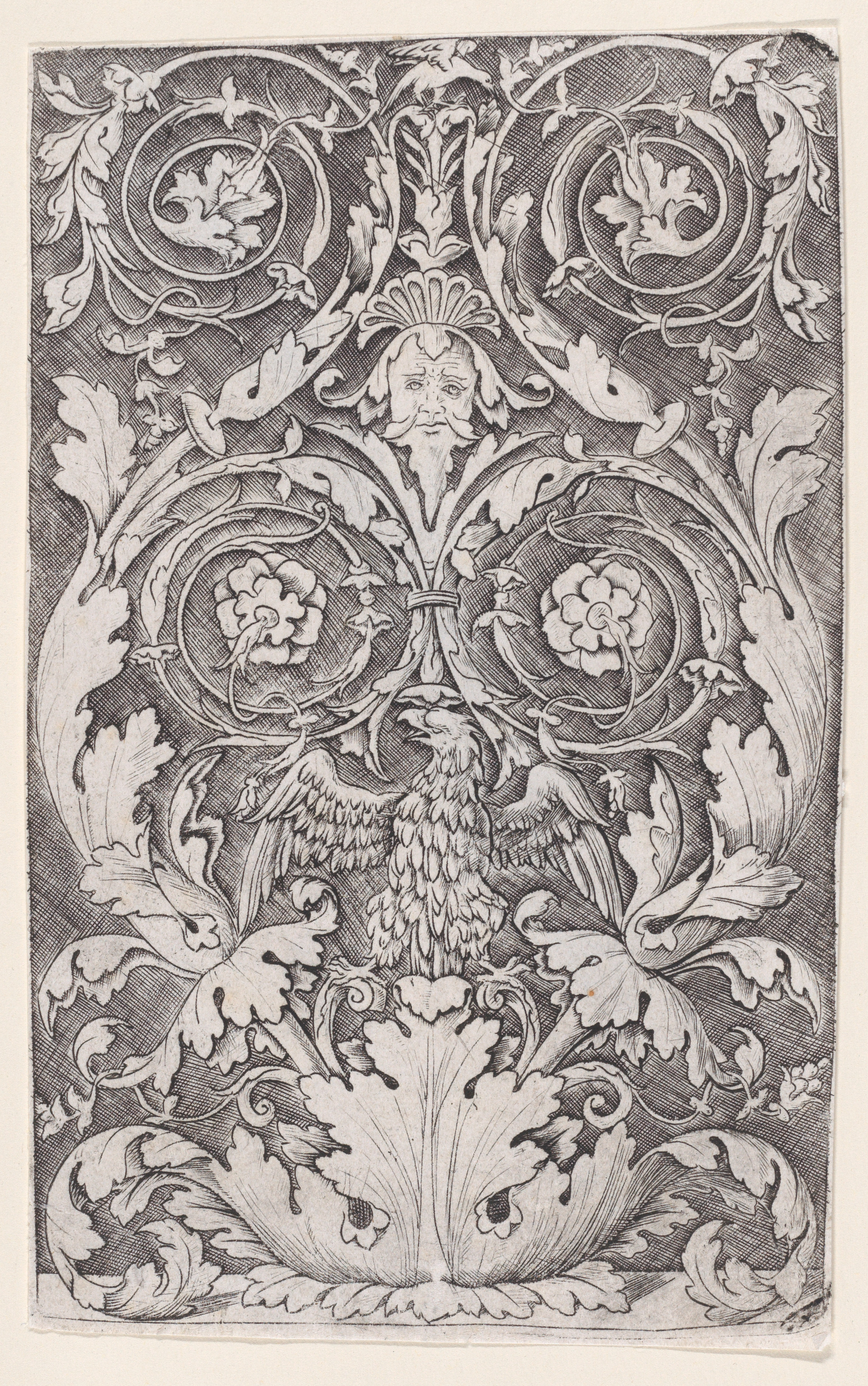 Ornamental Engraving With Mask and Eagle