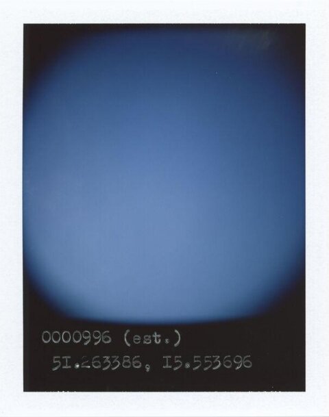 Blue Gradient Polaroid with Handwritten Coordinates