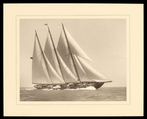 Three-masted Sailing Ship on Open Sea
