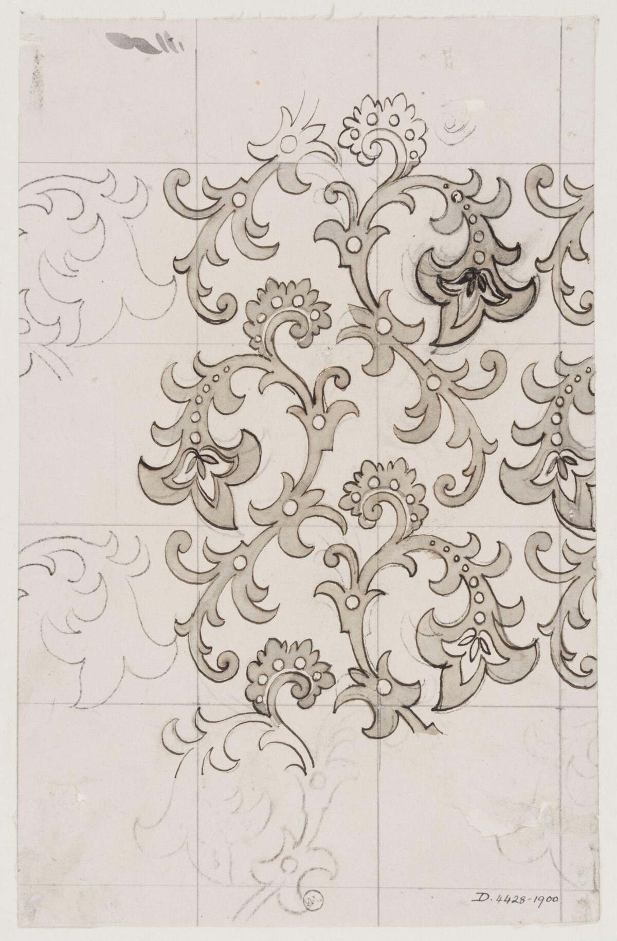 Ornate Floral Scroll Pattern Sketch
