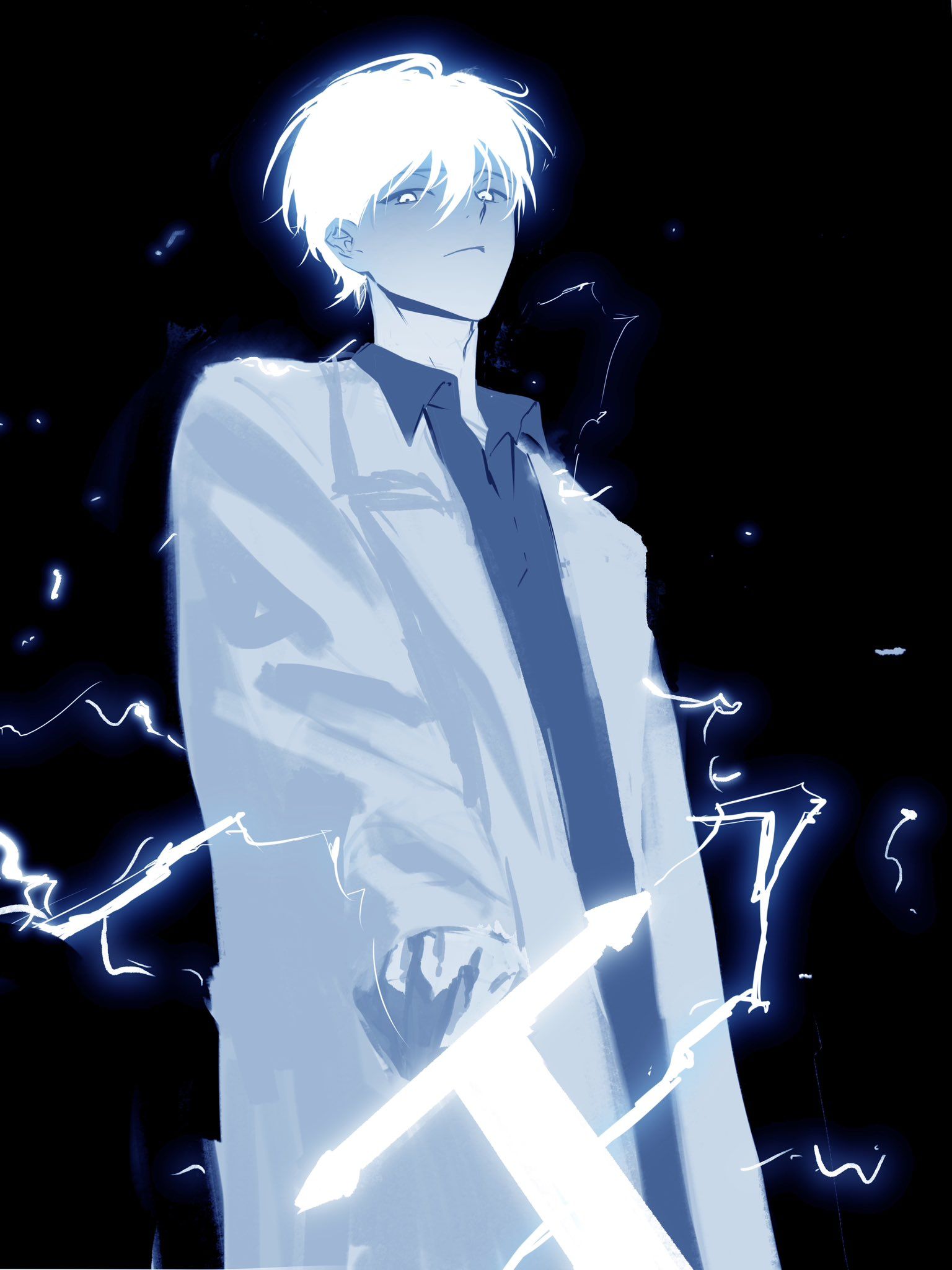Glowing Anime Man With Blue Lightning