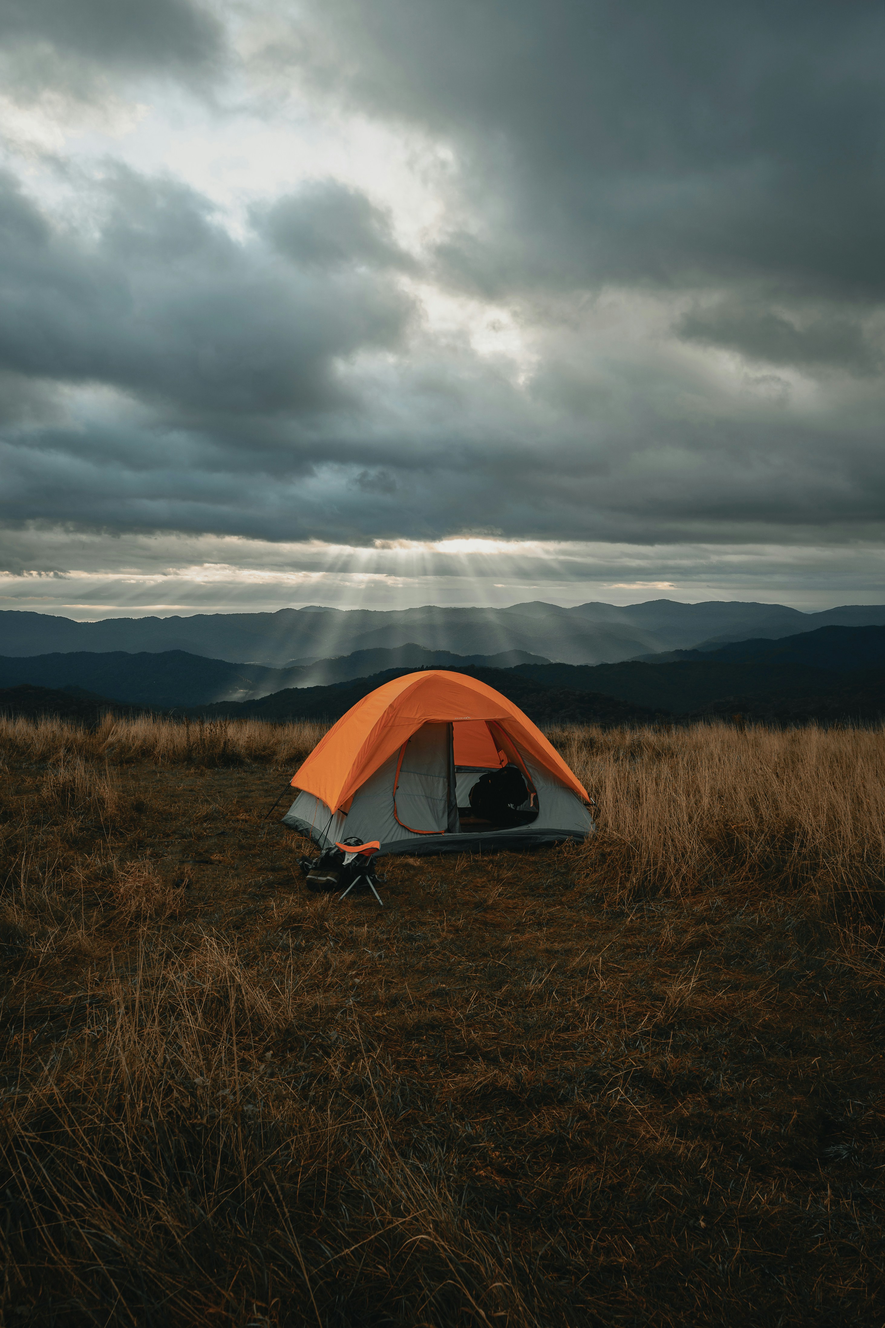 Wild Camping Tent on Mountain Meadow