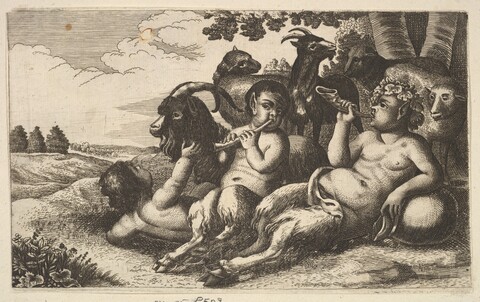 Two Satyrs Playing Pipes with Goats