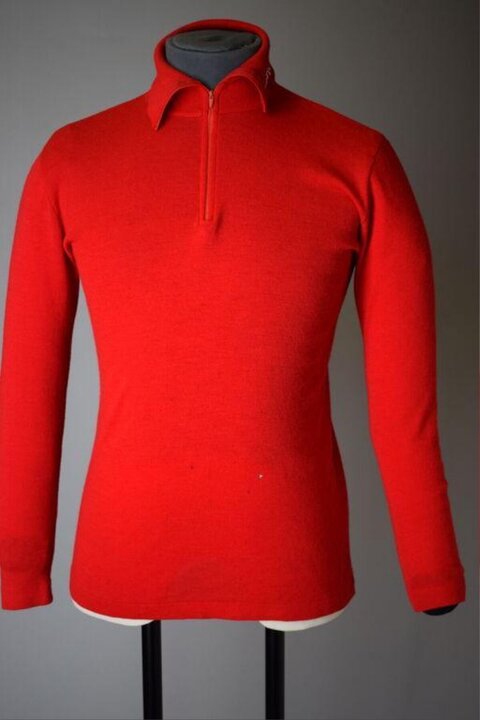 Red Long Sleeve Polo Shirt On Mannequin