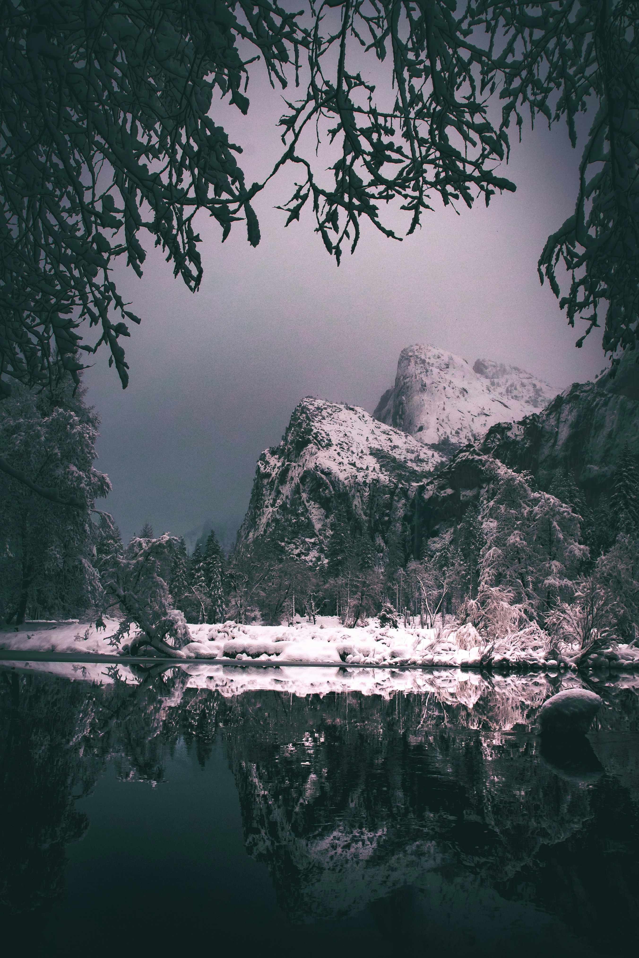 Snowy Mountain Lake Reflection
