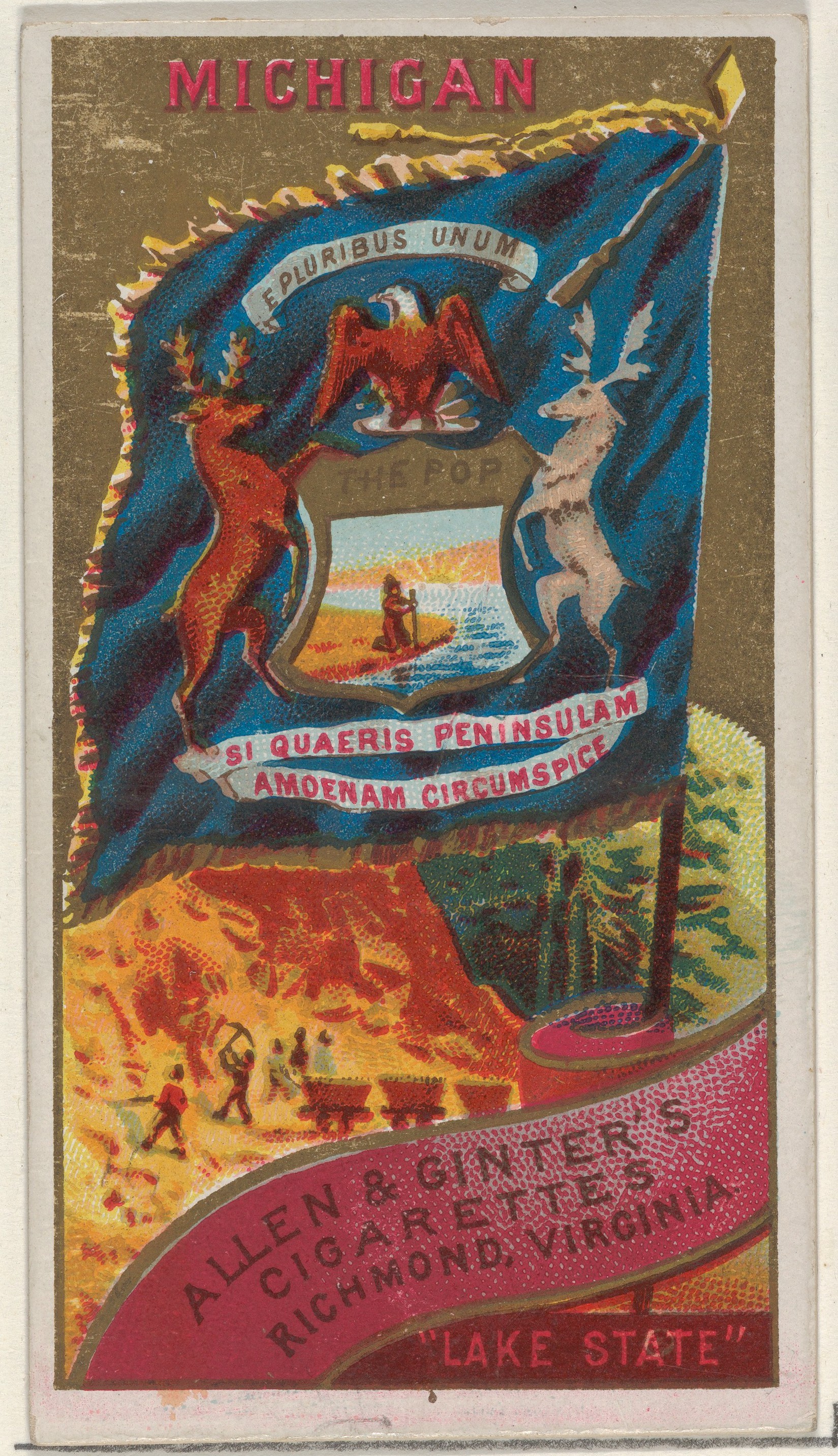 Vintage Michigan State Flag Cigarette Card
