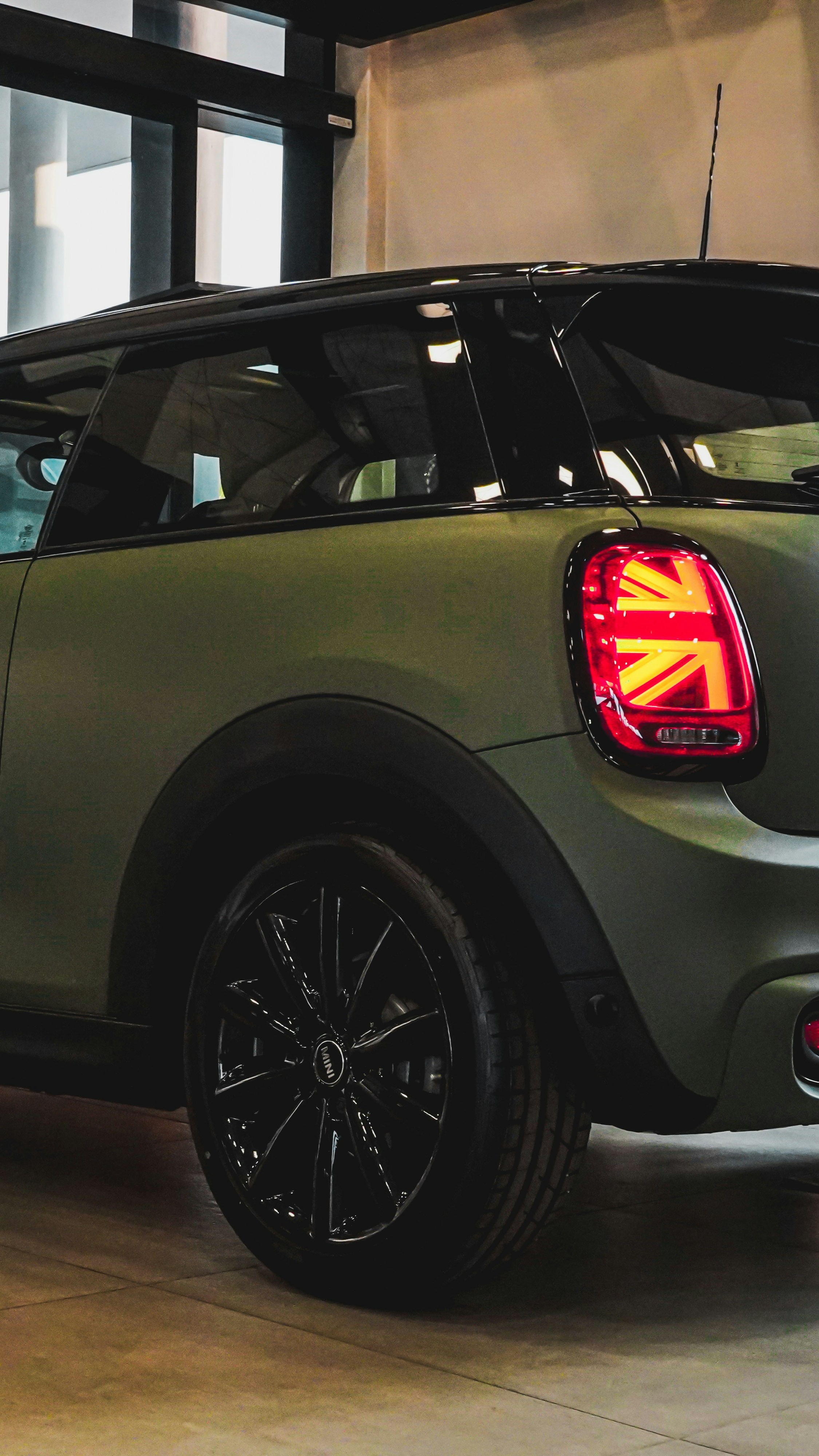 Matte Green Mini Cooper Rear View