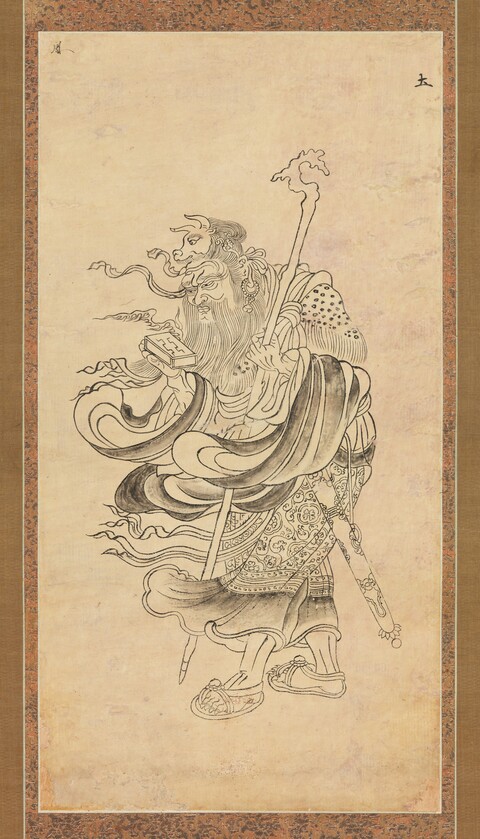 Ancient Chinese Deity Ink Line Drawing