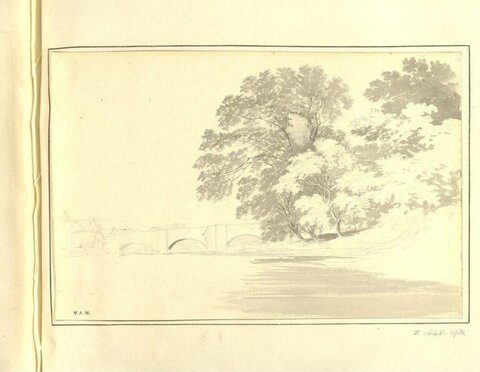 Riverbank Trees and Bridge Sketch