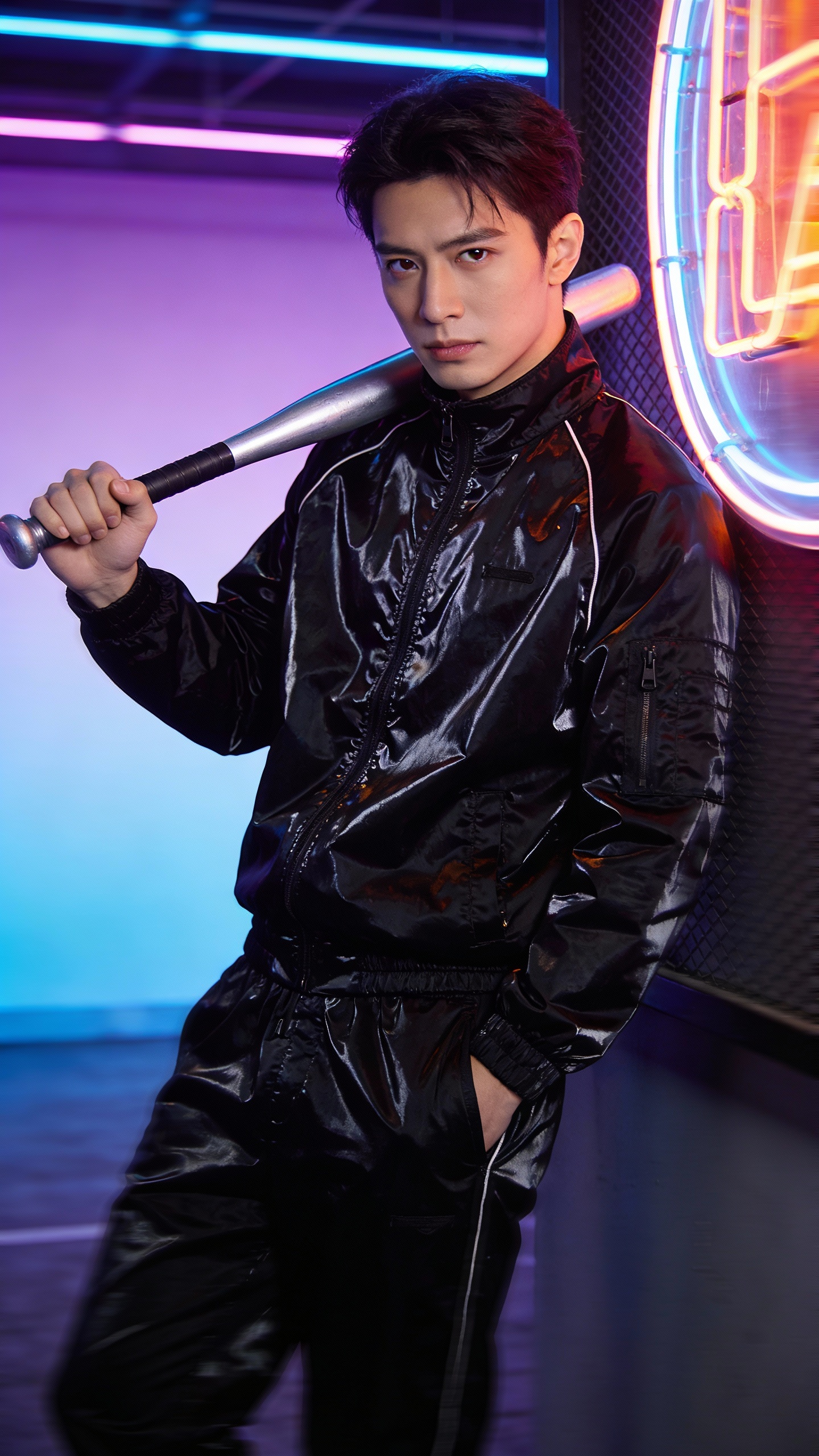 Stylish Young Man Holding Silver Baseball Bat