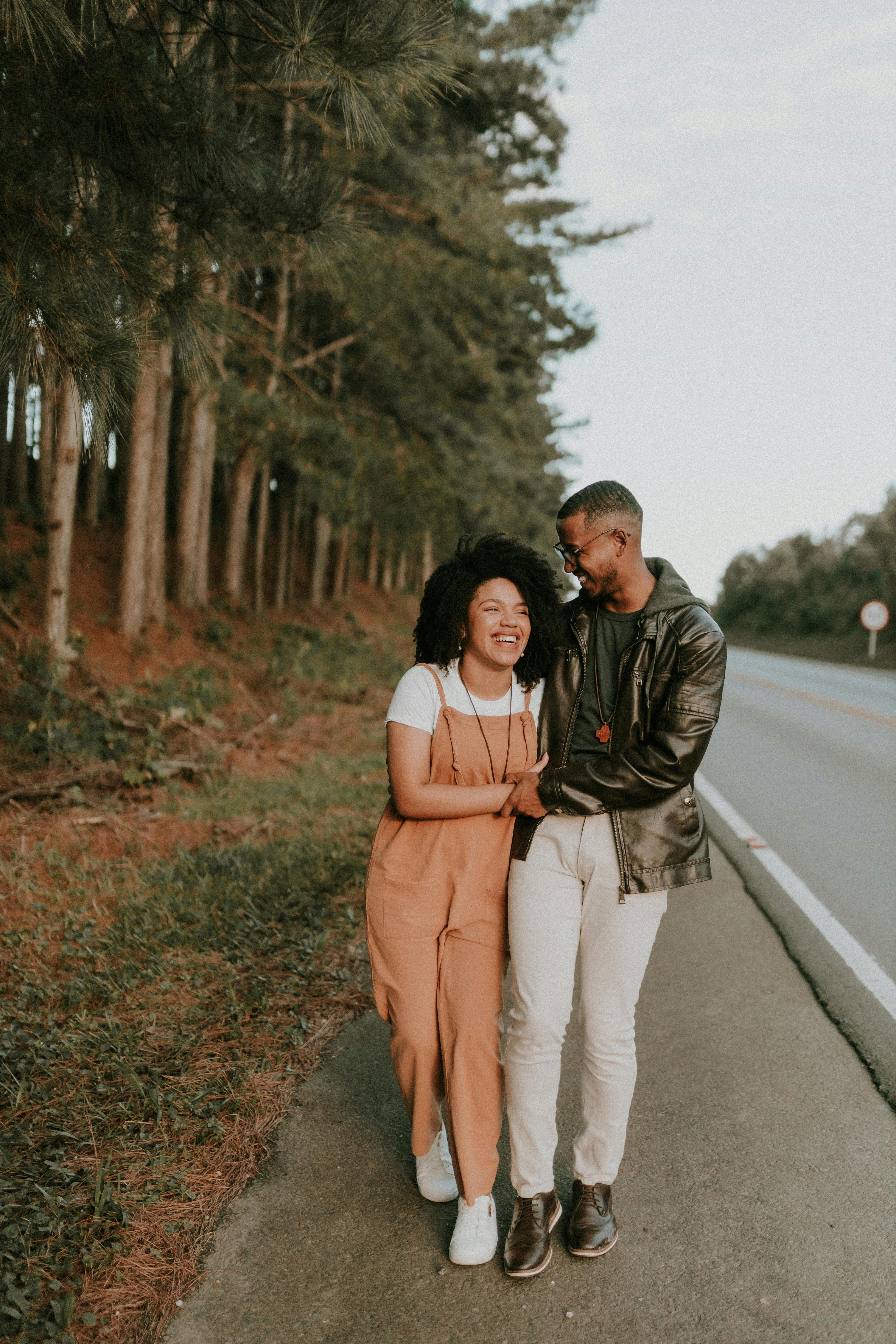 Happy Couple on Forest Roadside