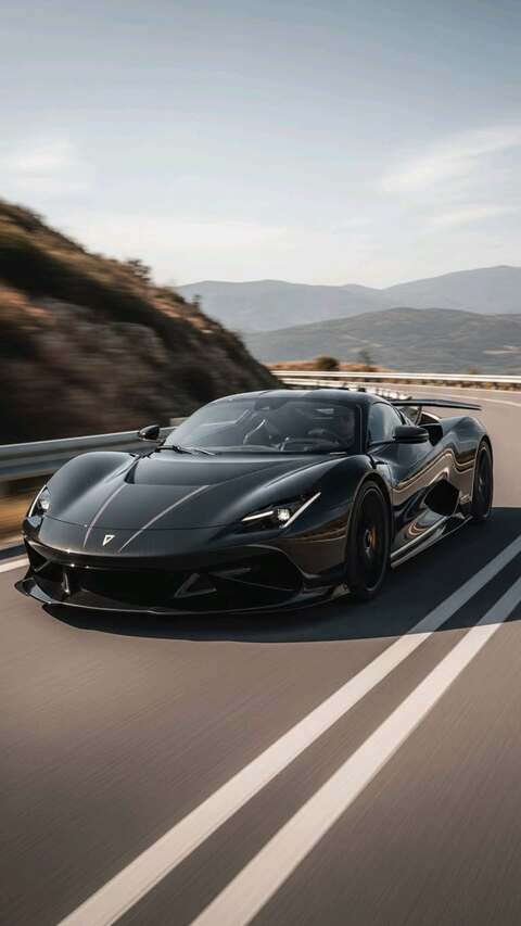 Black Sports Car on Mountain Road
