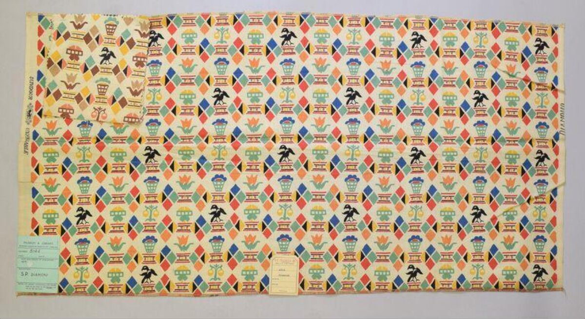 Vintage Geometric Bird Pattern Textile