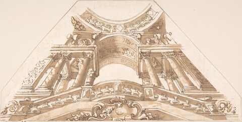 Ornate Baroque Staircase Architectural Sketch