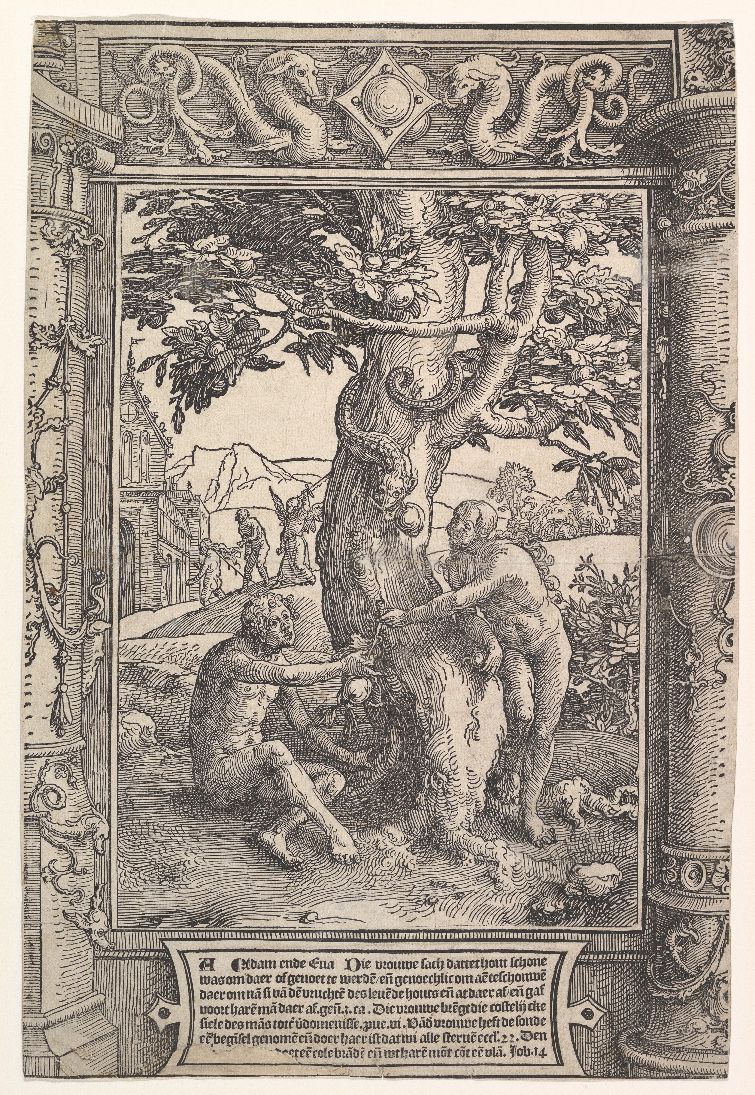Adam and Eve Temptation Woodcut