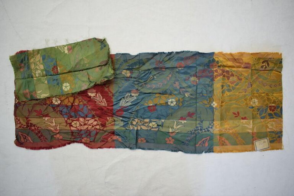 Antique Floral Printed Silk Textile Fragment