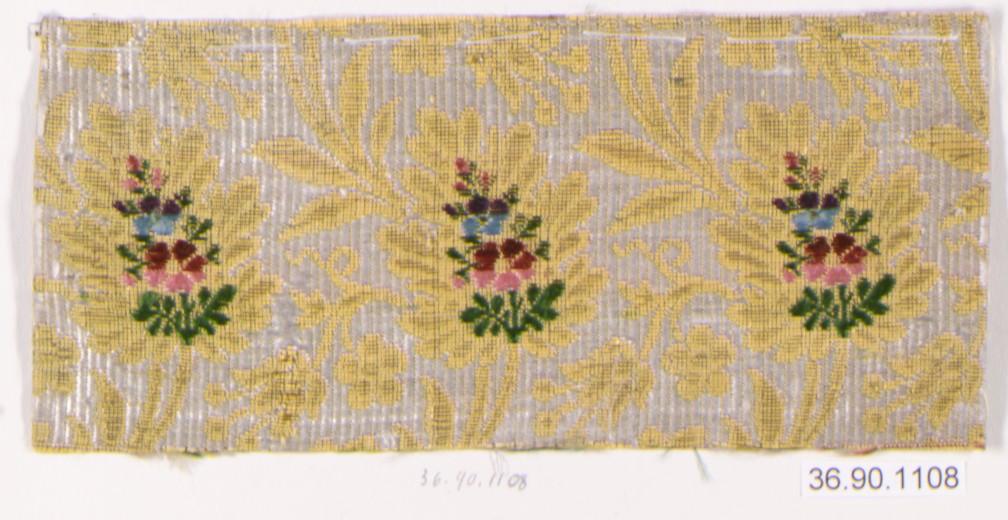 Antique Floral Woven Textile Fragment