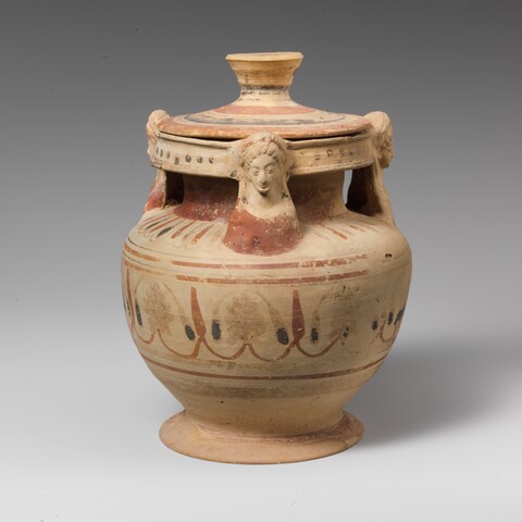 Ancient Figural Lidded Pottery Jar