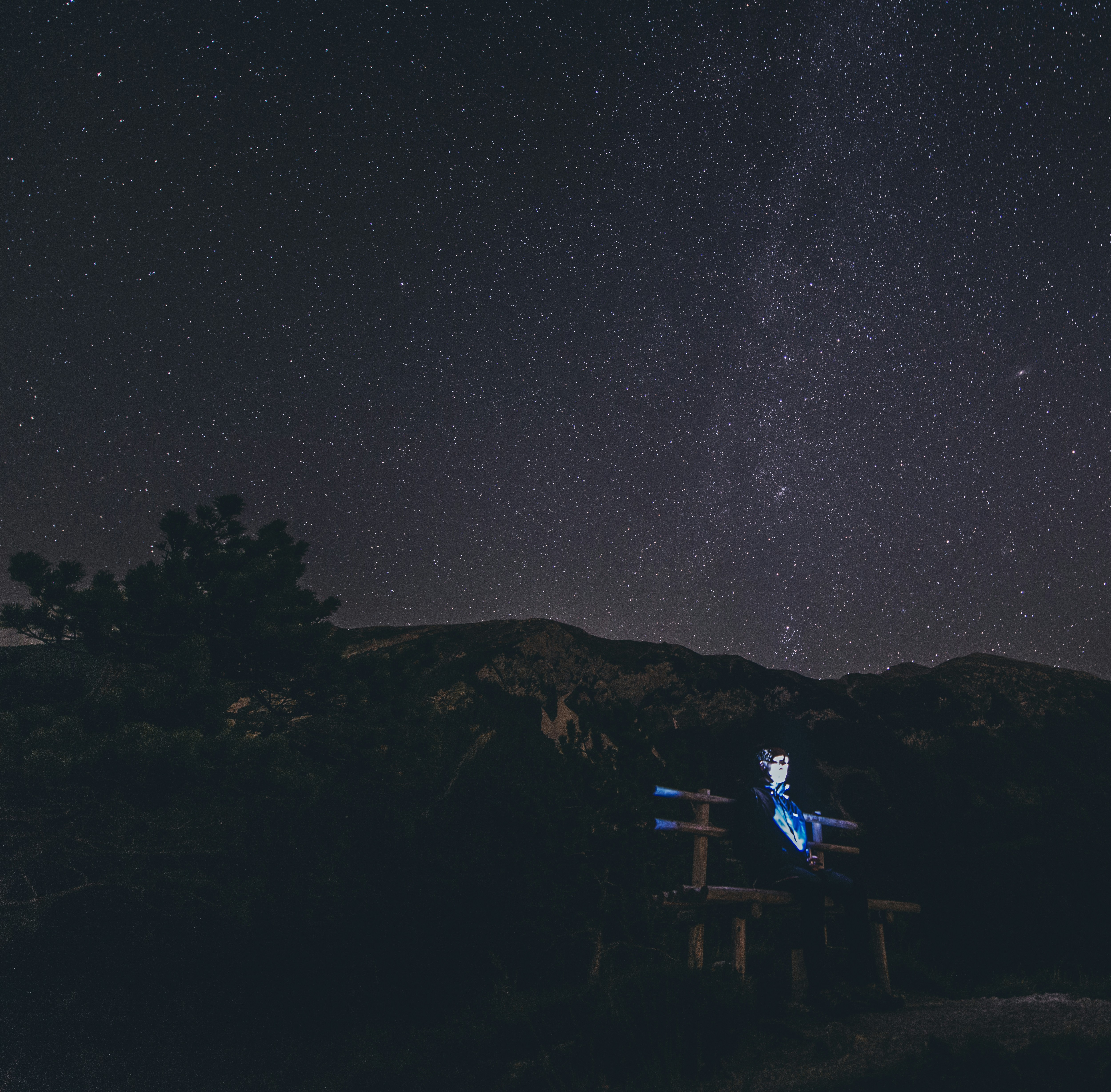 Person Sitting Under Starry Night Sky