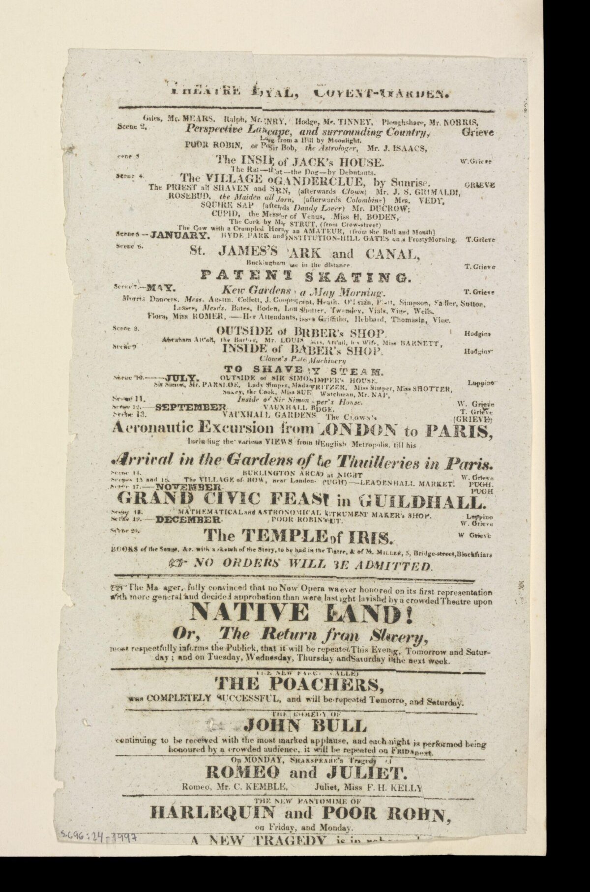 Covent Garden Theatre Royal Playbill