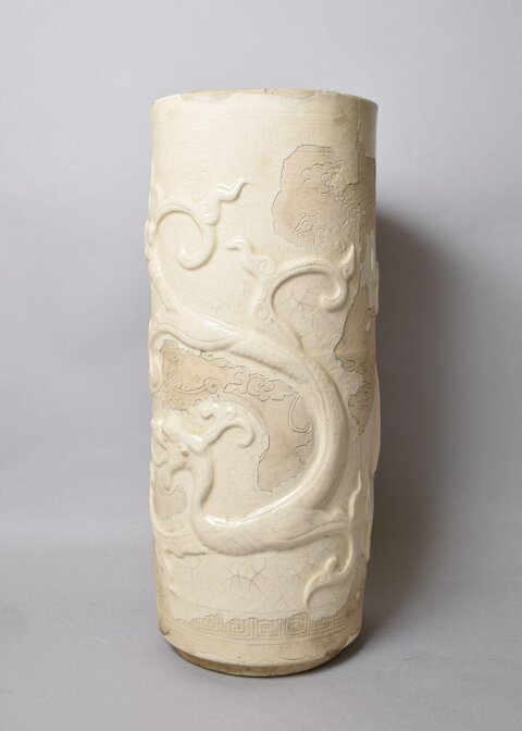 White Glaze Carved Dragon Cylindrical Vase