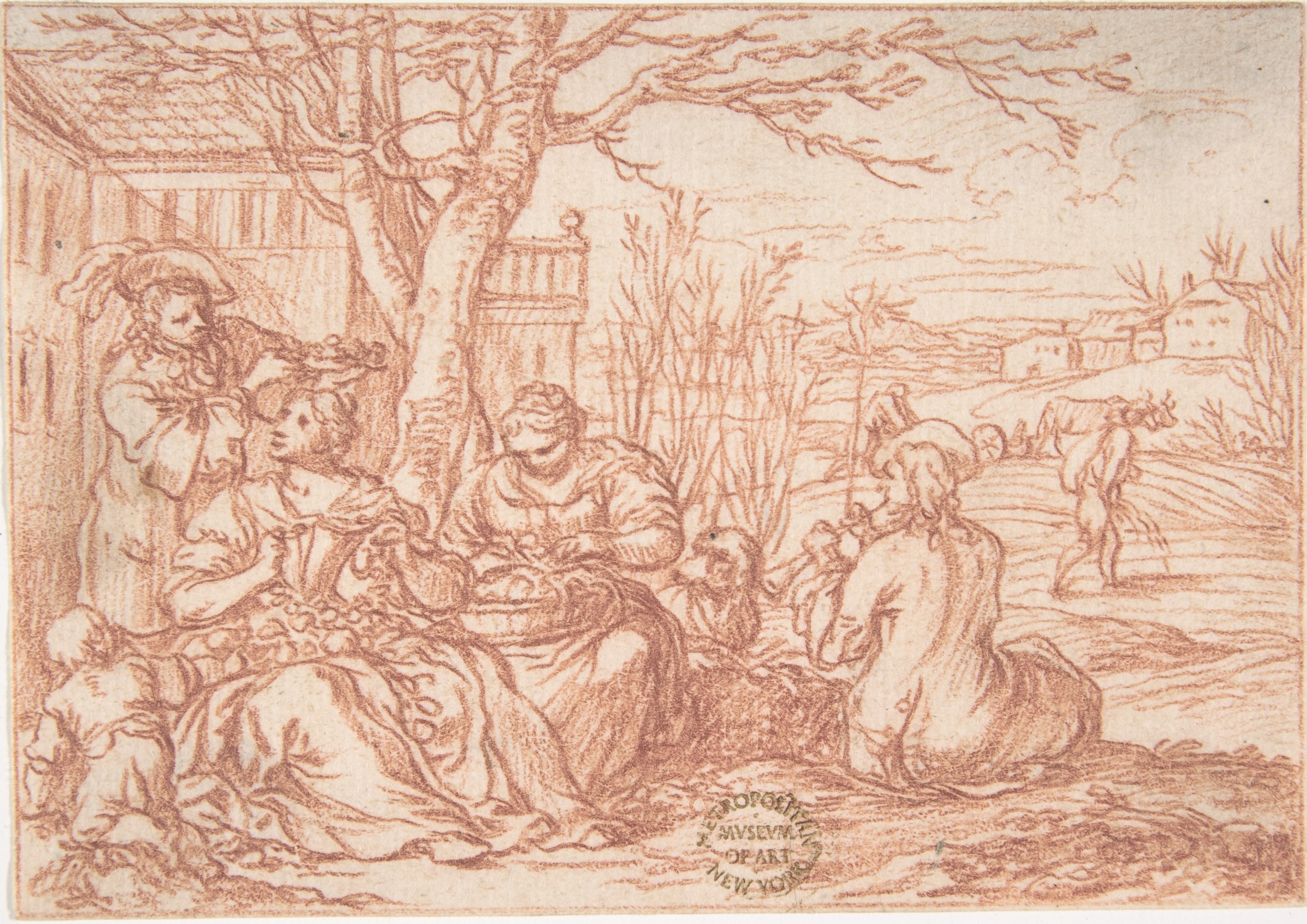 Rural Winter Gathering Sketch