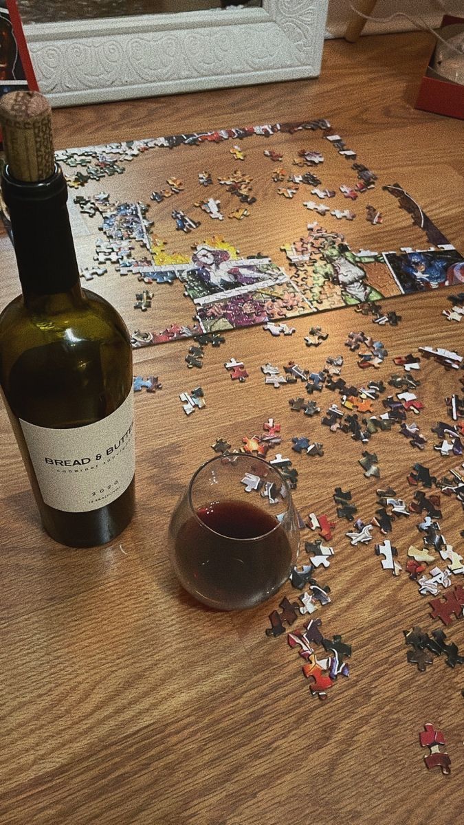 Wine and Unfinished Jigsaw Puzzle